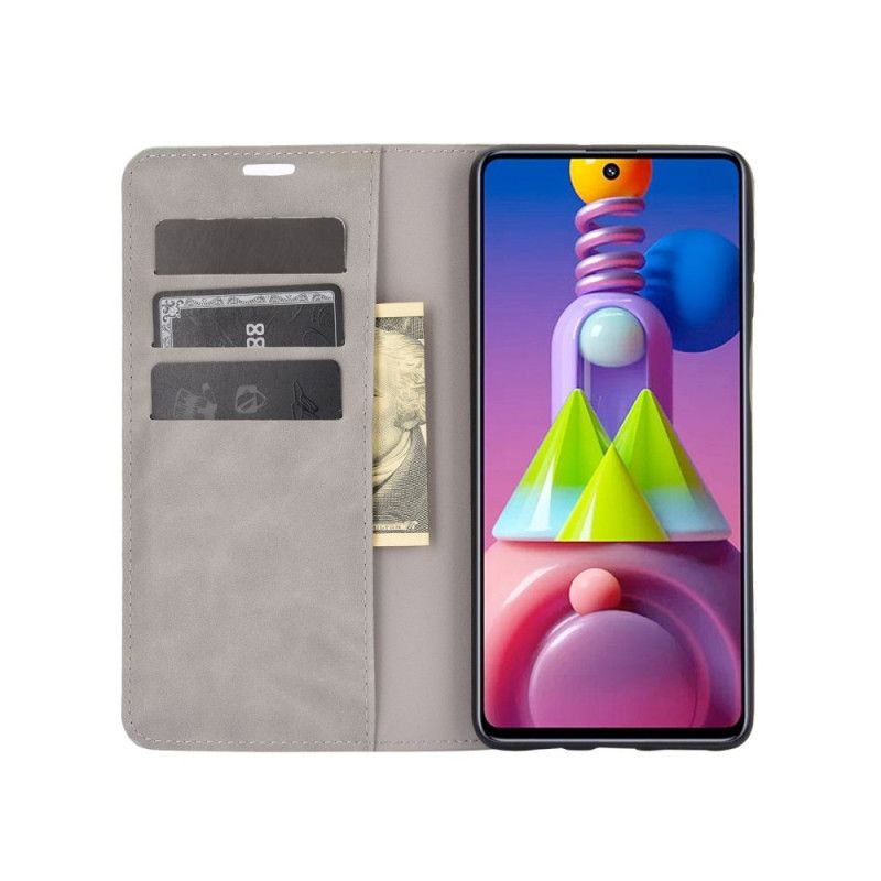 Flip Kotelot Samsung Galaxy M51 Szary Czarny Efekt Miękkiej Skóry Etui Ochronne