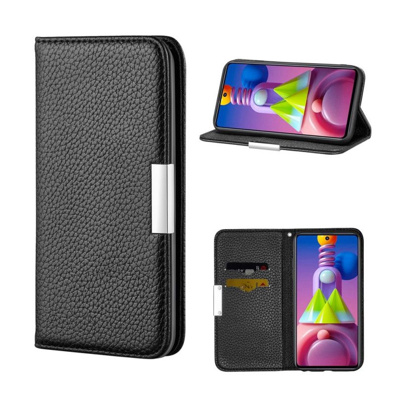 Flip Kotelot Samsung Galaxy M51 Szary Czarny Ultra Elegancka Imitacja Skóry Liczi Etui Ochronne