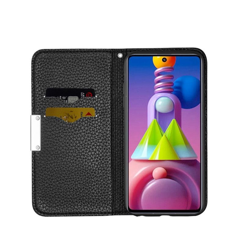 Flip Kotelot Samsung Galaxy M51 Szary Czarny Ultra Elegancka Imitacja Skóry Liczi Etui Ochronne