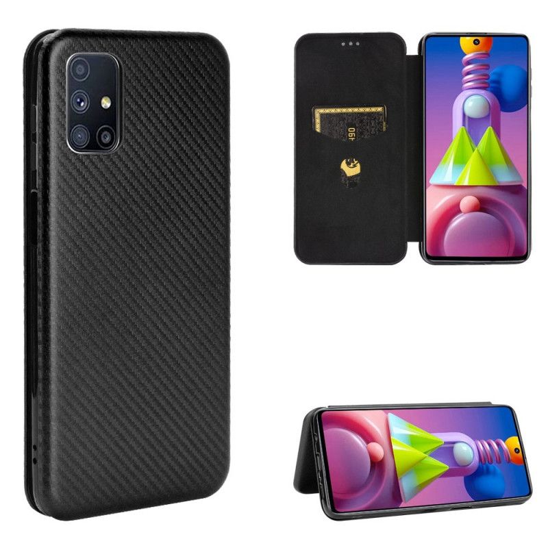 Flip Kotelot Samsung Galaxy M51 Zielony Czarny Włókno Węglowe Etui Ochronne