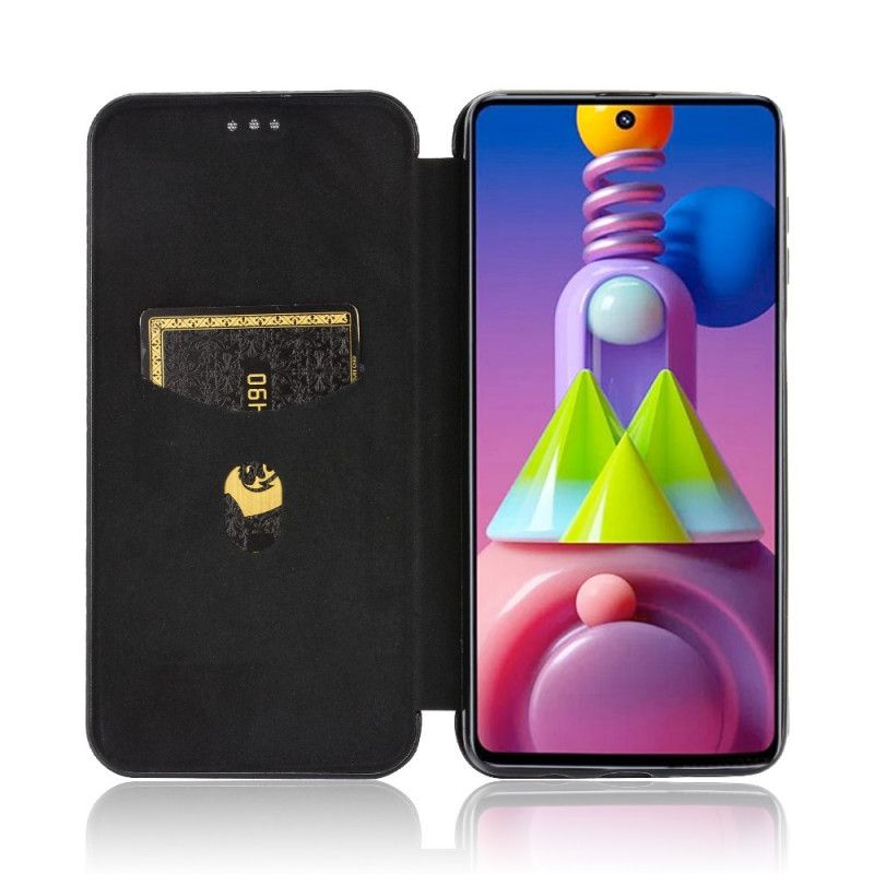 Flip Kotelot Samsung Galaxy M51 Zielony Czarny Włókno Węglowe Etui Ochronne