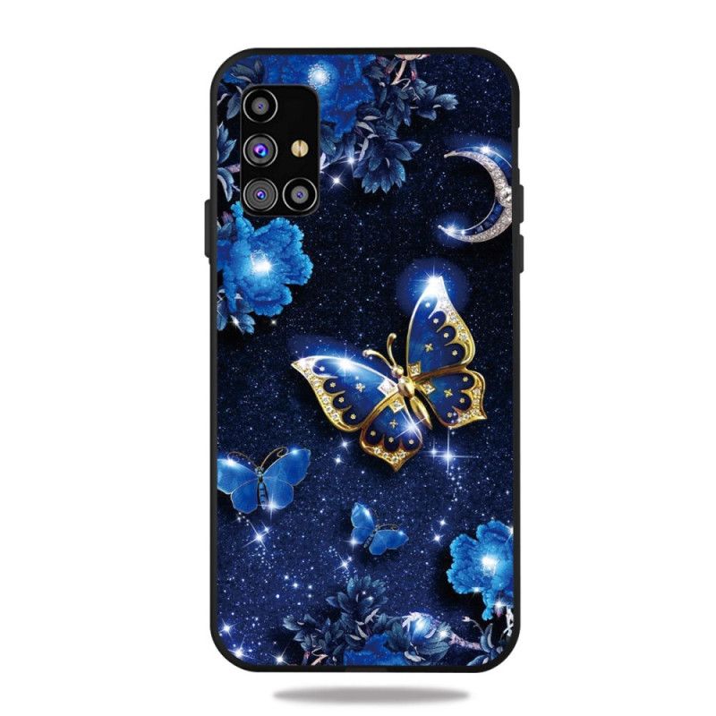 Futerały Samsung Galaxy M51 Granatowy Ciemnoniebieski Etui na Telefon Motyl W Nocy