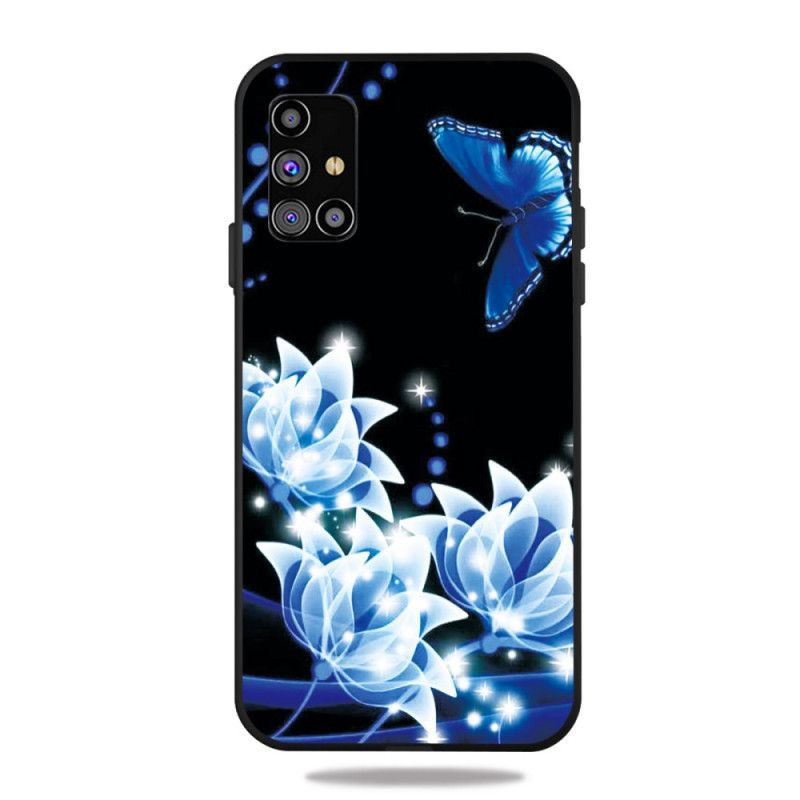 Futerały Samsung Galaxy M51 Granatowy Ciemnoniebieski Etui na Telefon Motyl W Nocy