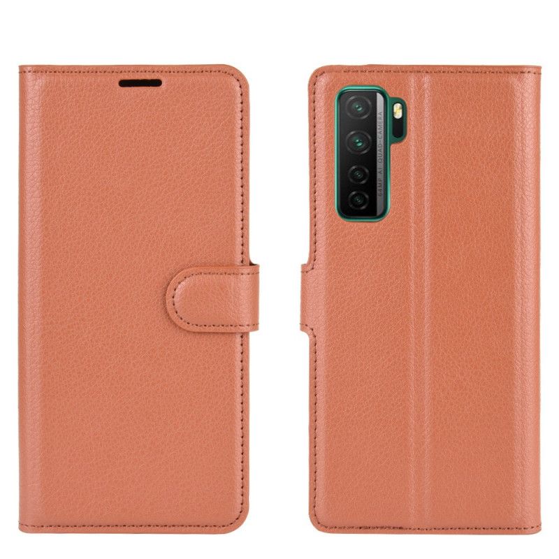 Etui Folio Huawei P40 Lite 5G Biały Czarny Klasyczna Imitacja Skóry Liczi Etui Ochronne