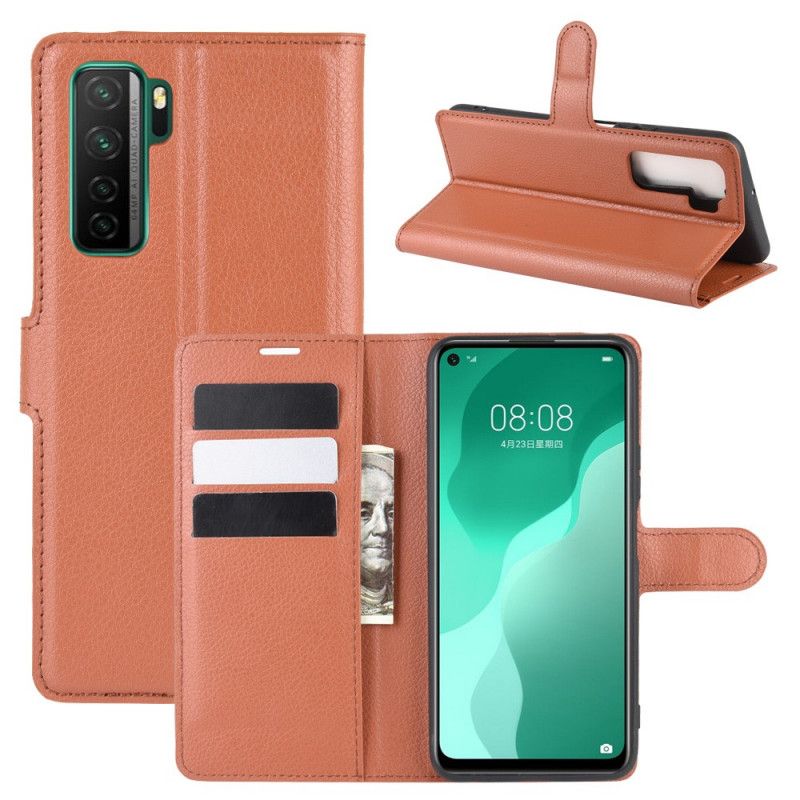 Etui Folio Huawei P40 Lite 5G Biały Czarny Klasyczna Imitacja Skóry Liczi Etui Ochronne