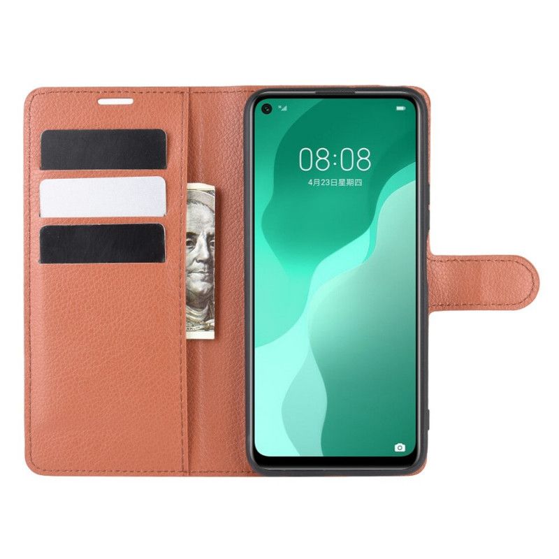 Etui Folio Huawei P40 Lite 5G Biały Czarny Klasyczna Imitacja Skóry Liczi Etui Ochronne