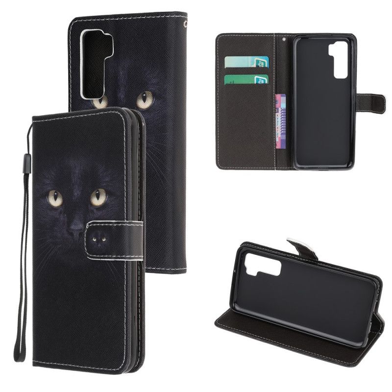 Etui Folio Huawei P40 Lite 5G Czarne Oczy Kota Ze Stringami Etui Ochronne