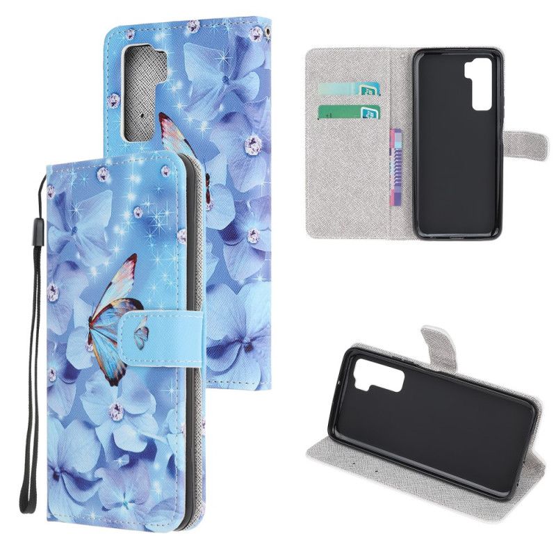 Etui Folio Huawei P40 Lite 5G Diamentowe Motyle Ze Stringami