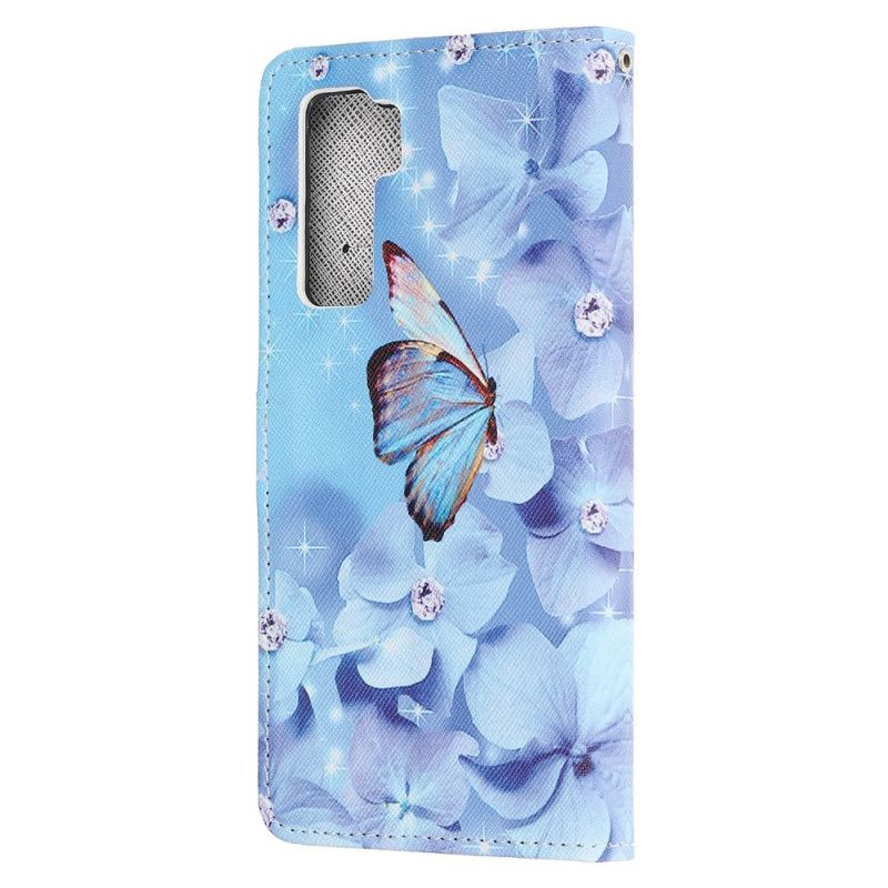 Etui Folio Huawei P40 Lite 5G Diamentowe Motyle Ze Stringami