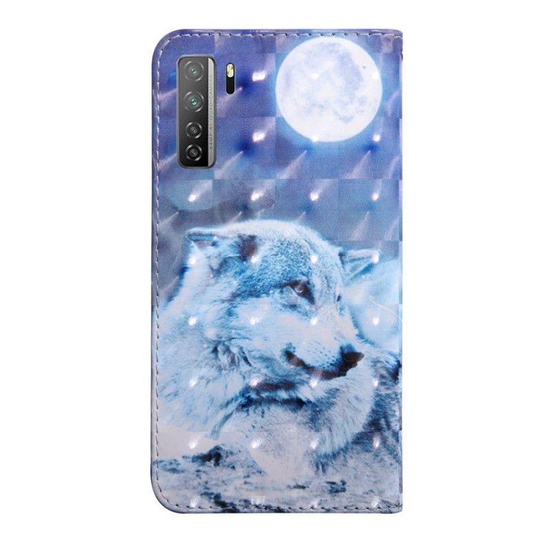 Etui Folio Huawei P40 Lite 5G Jasnofioletowy Jasnoniebieski Wilk Akwarelowy Etui Ochronne