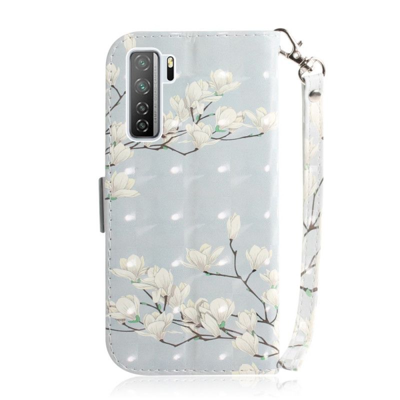 Etui Folio Huawei P40 Lite 5G Zielony Szary Kwitnące Drzewo Ze Stringami Etui Ochronne