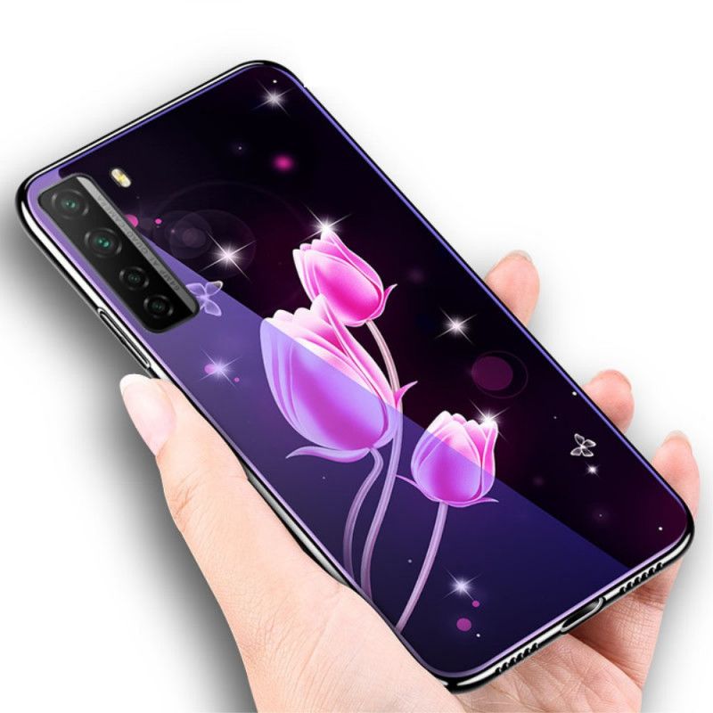 Etui Huawei P40 Lite 5G Fioletowy Magenta Szkło Hartowane I Silikon Kwiatowy