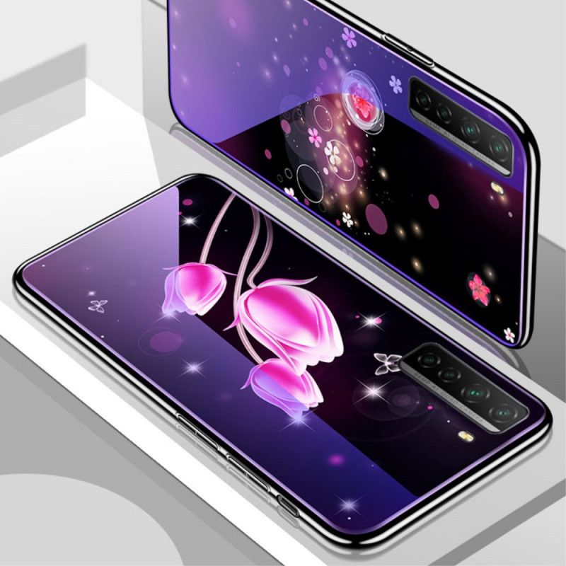 Etui Huawei P40 Lite 5G Fioletowy Magenta Szkło Hartowane I Silikon Kwiatowy