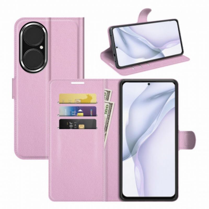 Etui Folio Do Huawei P50 Klasyczny Skórzany Styl Litchi