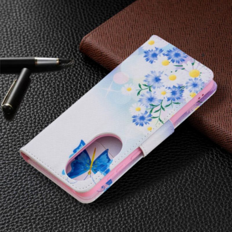 Etui Folio Do Huawei P50 Malowane Motyle I Kwiaty