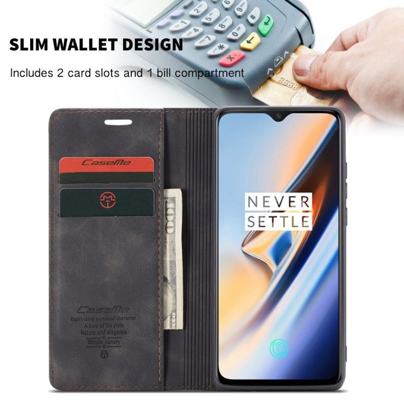 Flip Kotelot OnePlus 7 Granatowy Szary Etui Z Imitacji Skóry