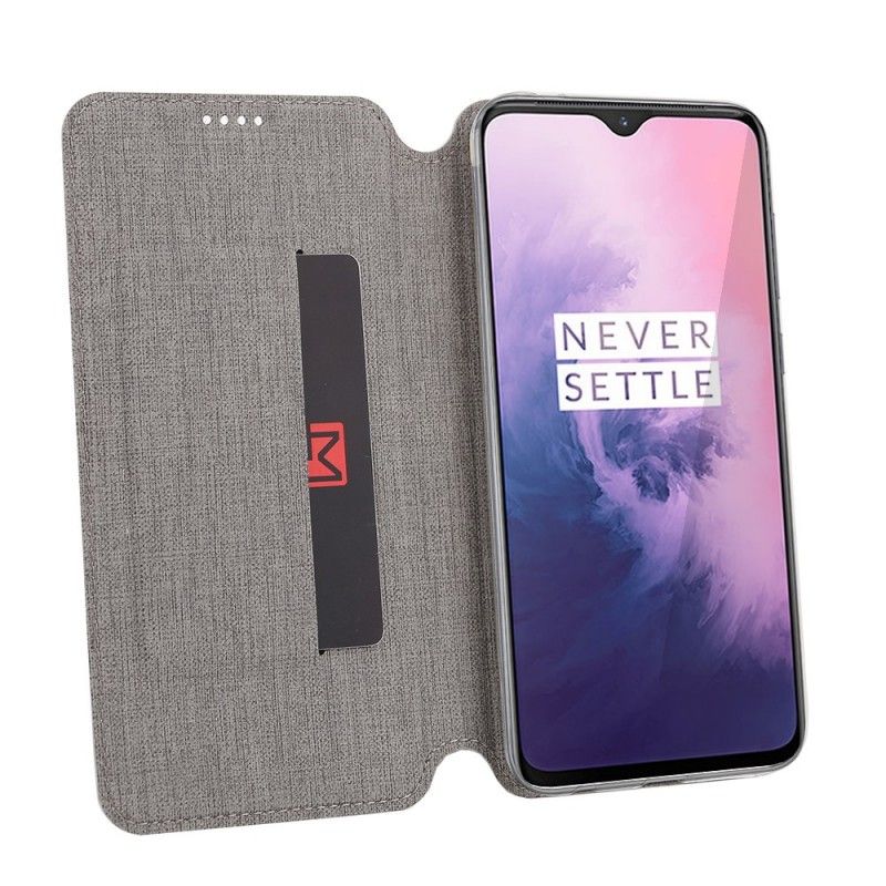 Flip Kotelot OnePlus 7 Szary Czarny Teksturowany Vili Dmx Etui Ochronne