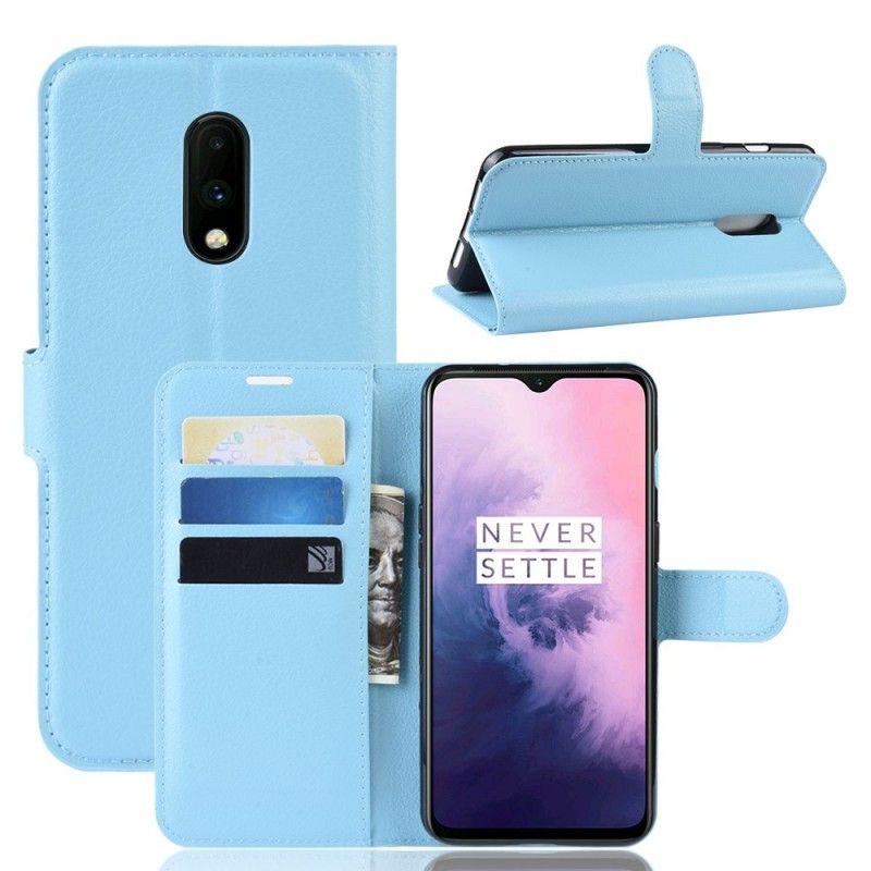 Skórzany Futerał OnePlus 7 Biały Czarny Etui na Telefon Efekt Liczi Retro