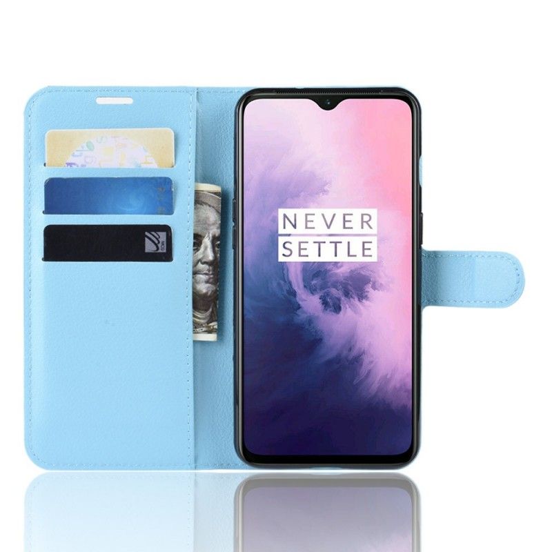 Skórzany Futerał OnePlus 7 Biały Czarny Etui na Telefon Efekt Liczi Retro