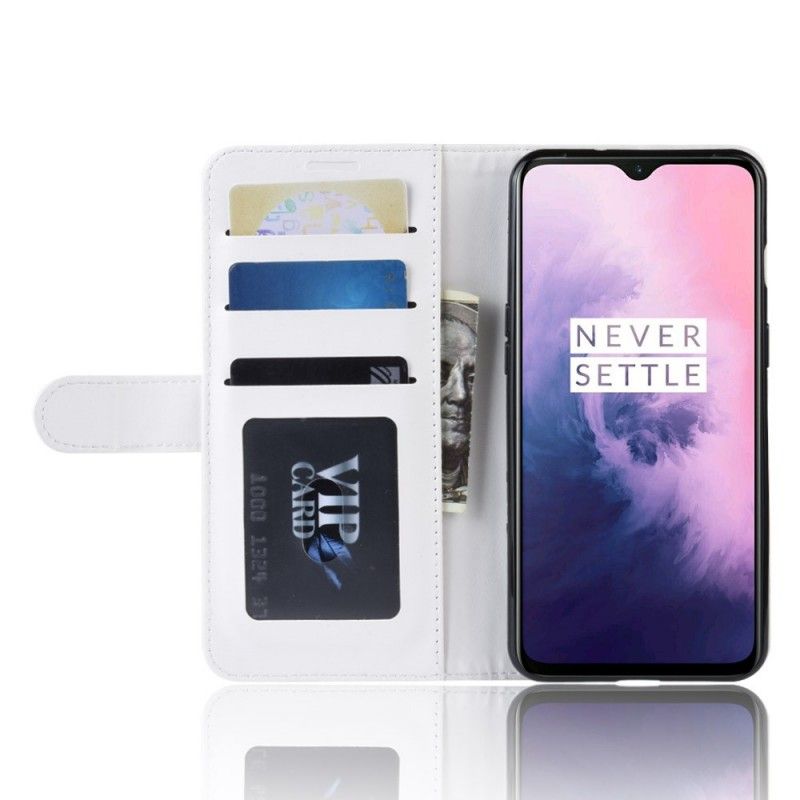 Skórzany Futerał OnePlus 7 Biały Czarny Etui na Telefon Wysokiej Jakości Imitacja Skóry