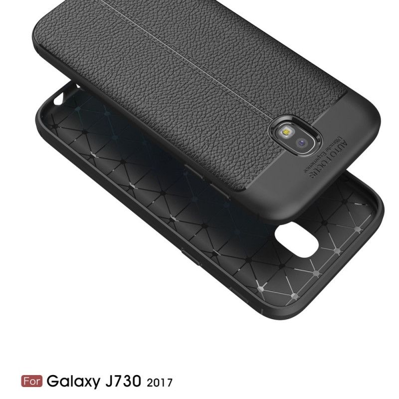 Etui Samsung Galaxy J7 2017 Czerwony Czarny Efekt Skóry Z Podwójną Linią Liczi Etui Ochronne