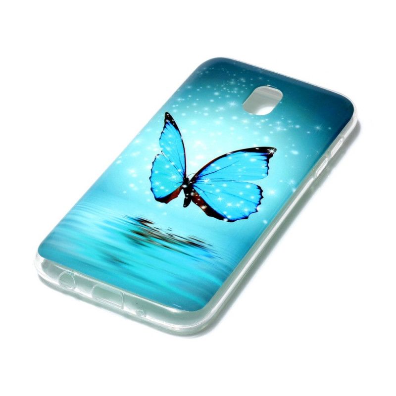 Etui Samsung Galaxy J7 2017 Fluorescencyjny Niebieski Motyl Etui Ochronne