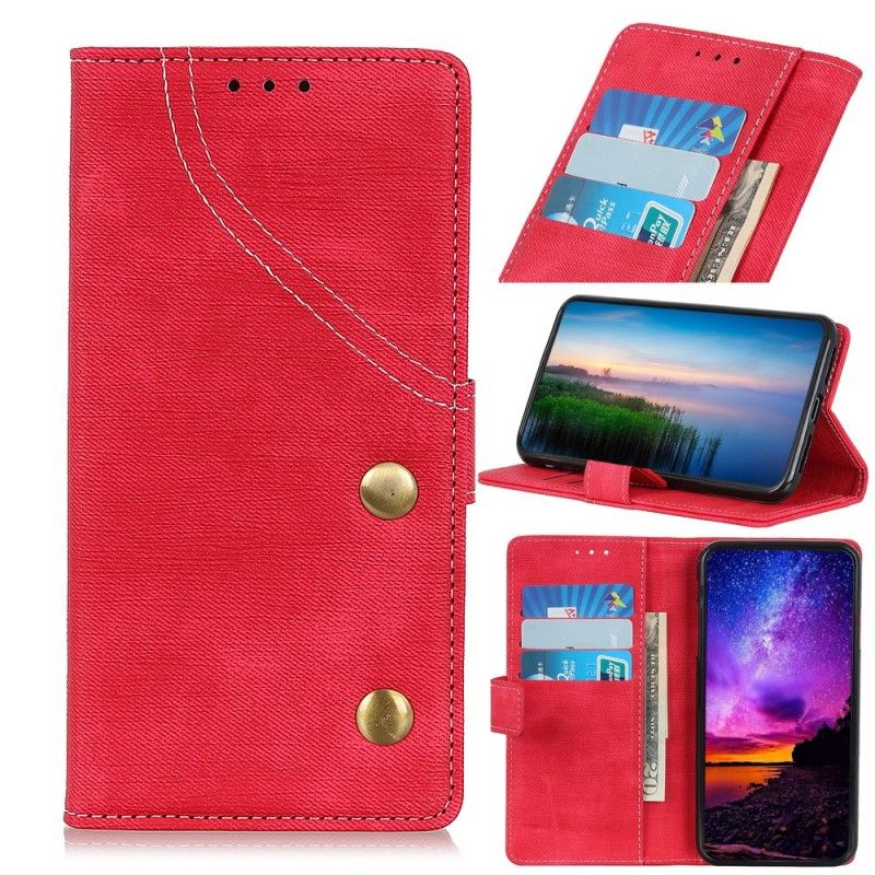 Etui Folio Huawei P30 Lite Ciemnoniebieski Czerwony Dżinsy Z Guzikami Etui Ochronne