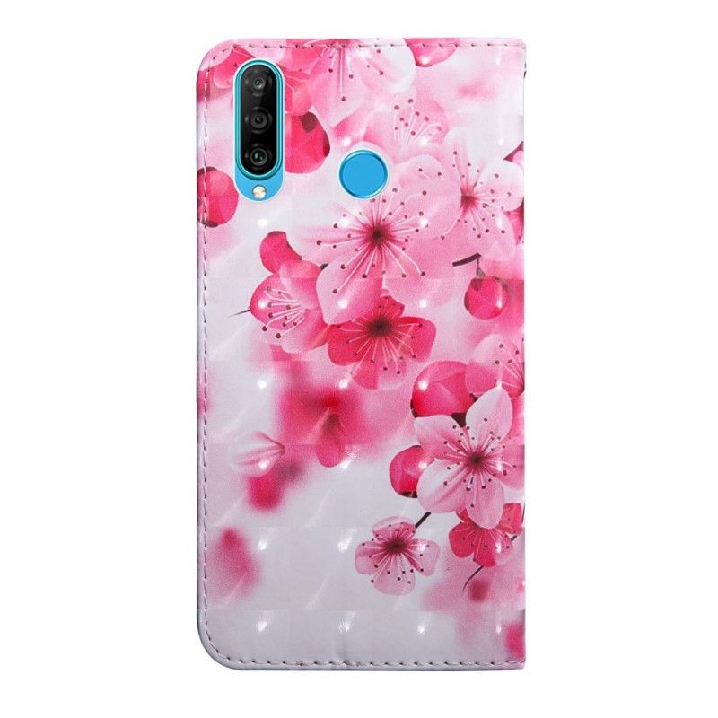 Etui Folio Huawei P30 Lite Różowe Kwiaty Etui Ochronne