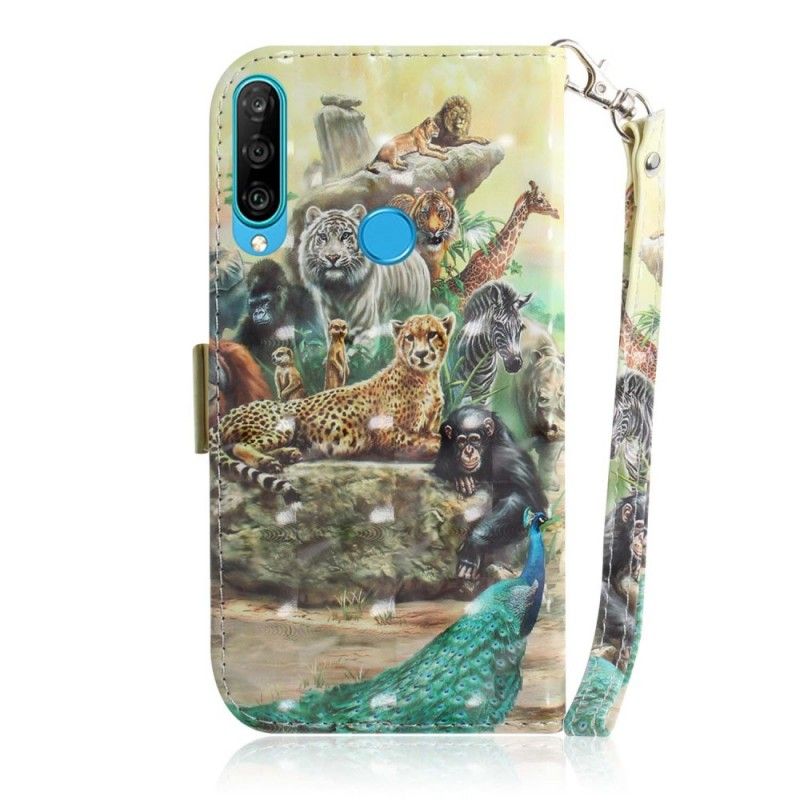 Etui Folio Huawei P30 Lite Zwierzęta Safari W Stringach