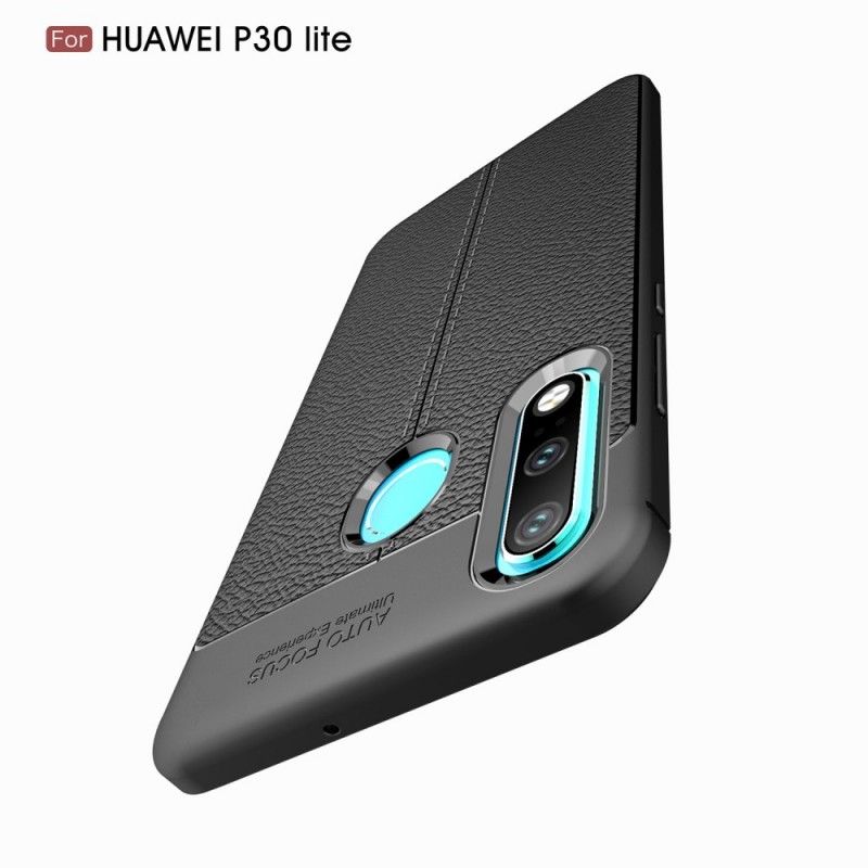 Etui Huawei P30 Lite Czerwony Czarny Efekt Skóry Z Podwójną Linią Liczi