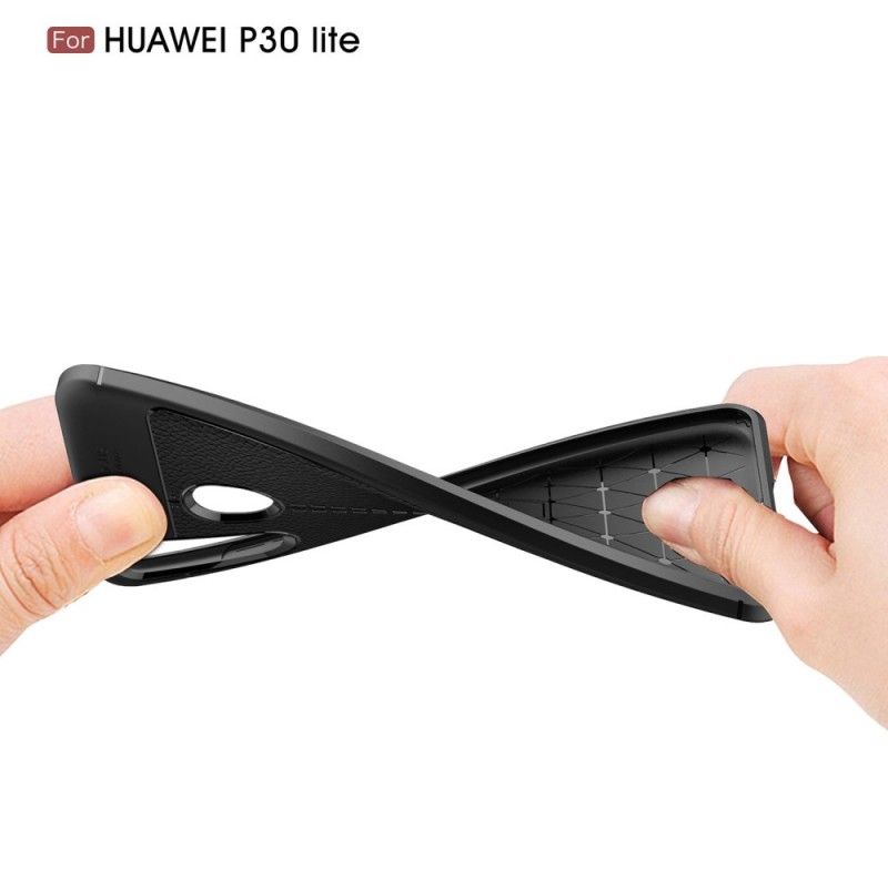 Etui Huawei P30 Lite Czerwony Czarny Efekt Skóry Z Podwójną Linią Liczi