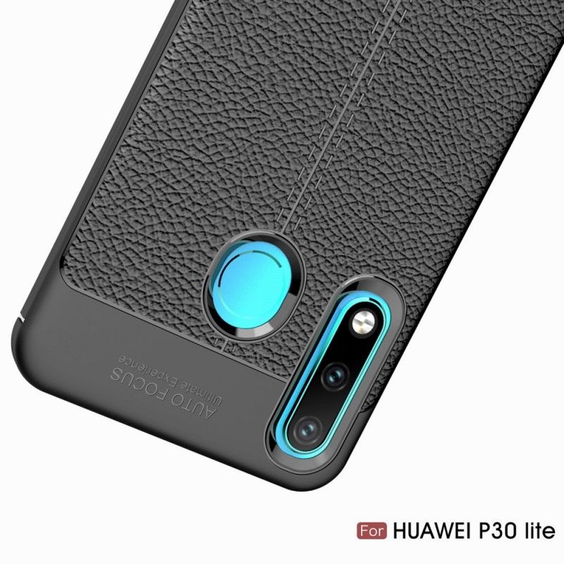 Etui Huawei P30 Lite Czerwony Czarny Efekt Skóry Z Podwójną Linią Liczi