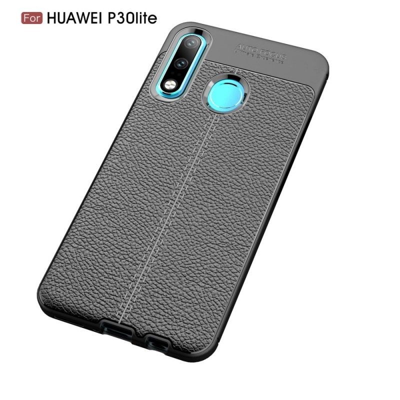 Etui Huawei P30 Lite Czerwony Czarny Efekt Skóry Z Podwójną Linią Liczi