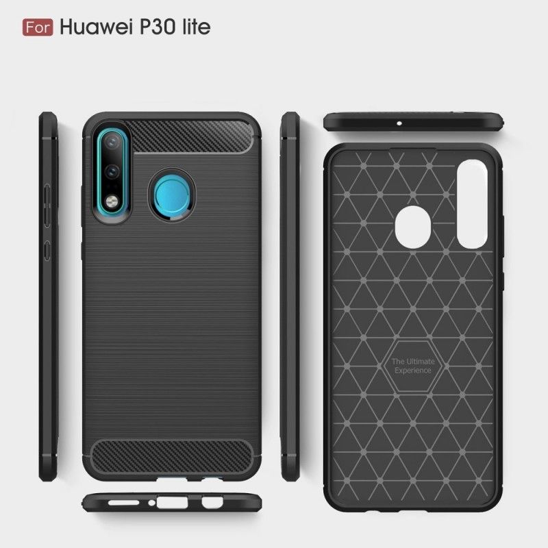 Etui Huawei P30 Lite Czerwony Czarny Szczotkowane Włókno Węglowe