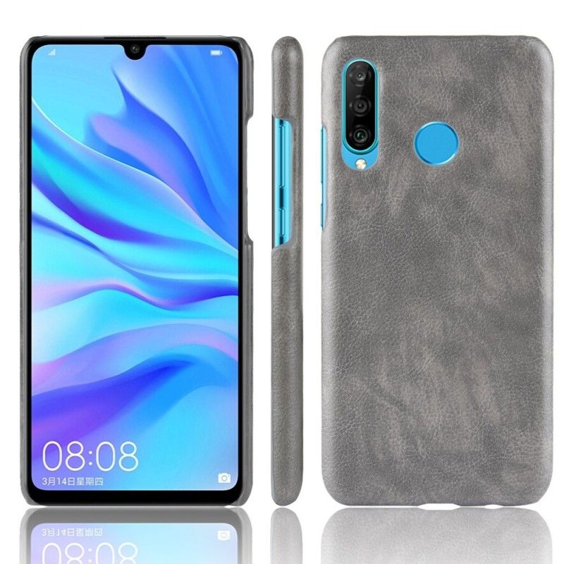 Etui Huawei P30 Lite Szary Czarny Efekt Skóry Liczi