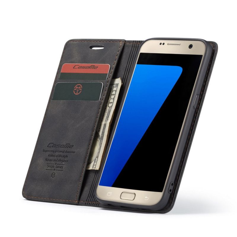 Flip Kotelot Samsung Galaxy S7 Brązowy Czarny Etui Z Imitacji Skóry Etui Ochronne