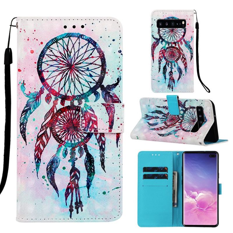 Etui Folio Samsung Galaxy S10 5G Beżowy Czerwony Łapacz Snów Etui Ochronne