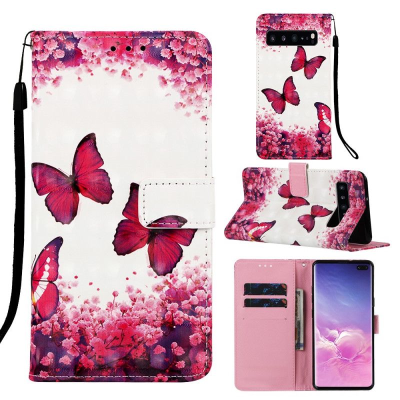 Etui Folio Samsung Galaxy S10 5G Czerwone Motyle Etui Ochronne