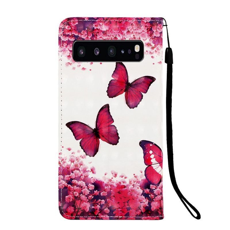 Etui Folio Samsung Galaxy S10 5G Czerwone Motyle Etui Ochronne