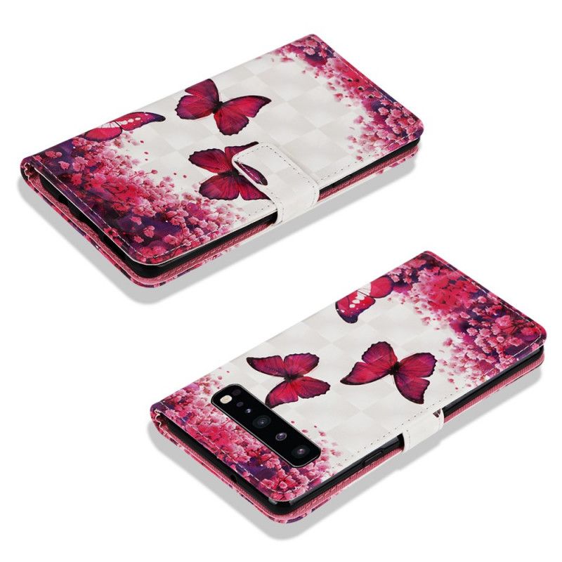 Etui Folio Samsung Galaxy S10 5G Czerwone Motyle Etui Ochronne