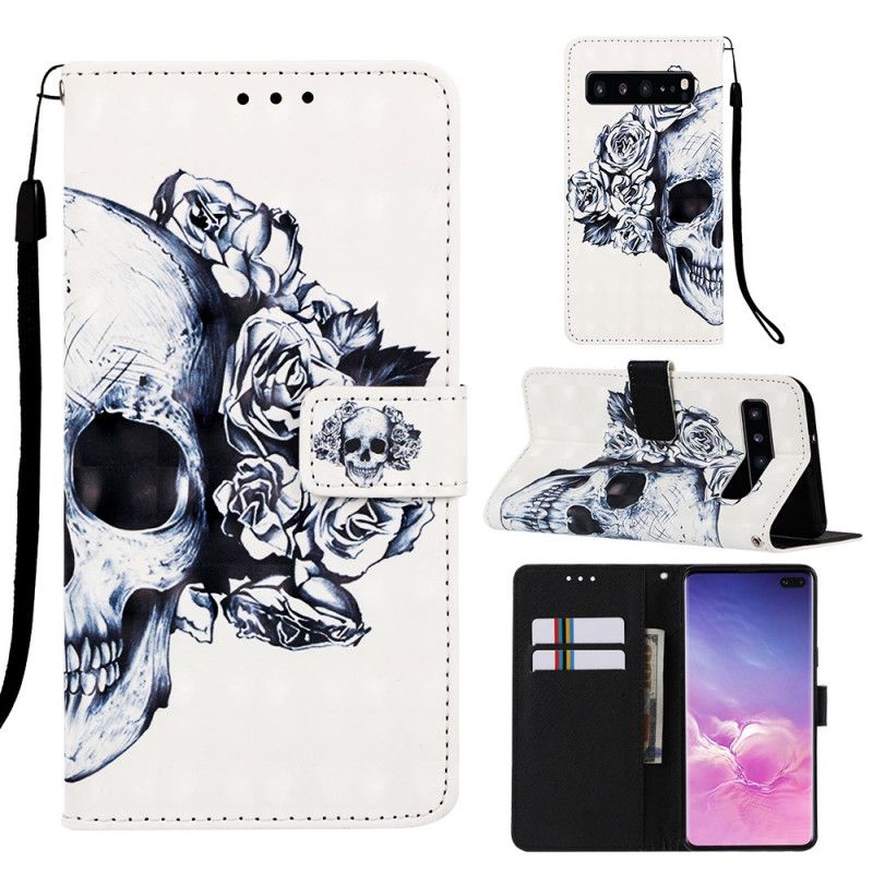 Etui Folio Samsung Galaxy S10 5G Granatowy Biały Kwiatowa Czaszka Etui Ochronne