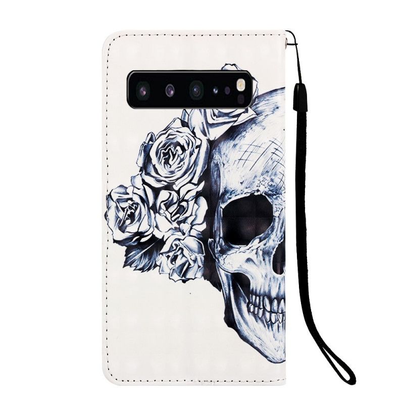 Etui Folio Samsung Galaxy S10 5G Granatowy Biały Kwiatowa Czaszka Etui Ochronne