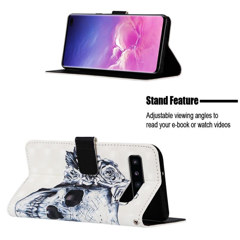 Etui Folio Samsung Galaxy S10 5G Granatowy Biały Kwiatowa Czaszka Etui Ochronne