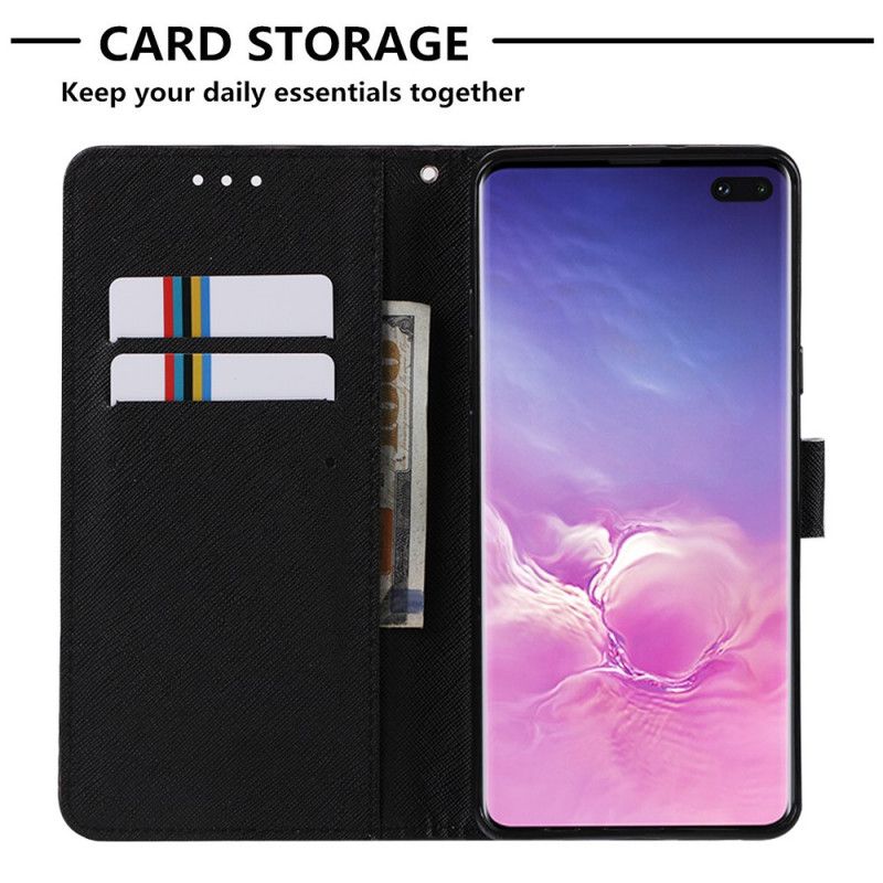 Etui Folio Samsung Galaxy S10 5G Granatowy Biały Kwiatowa Czaszka Etui Ochronne