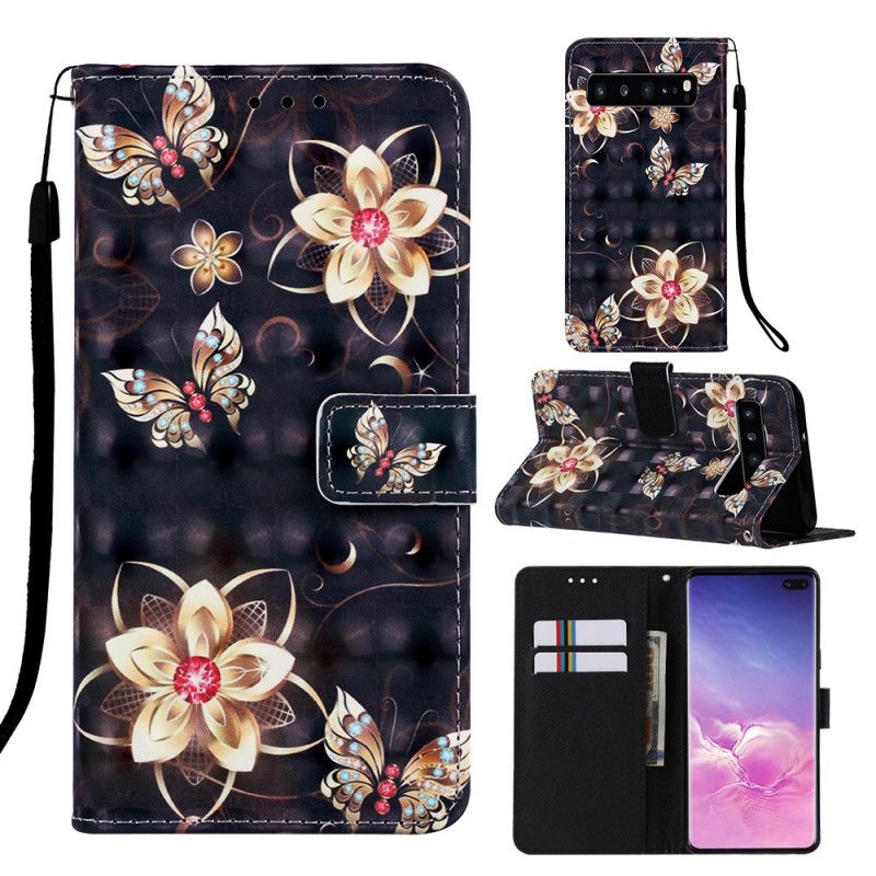 Etui Folio Samsung Galaxy S10 5G Złote Kwiaty