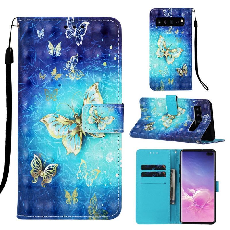 Etui Folio Samsung Galaxy S10 5G Złote Motyle Etui Ochronne