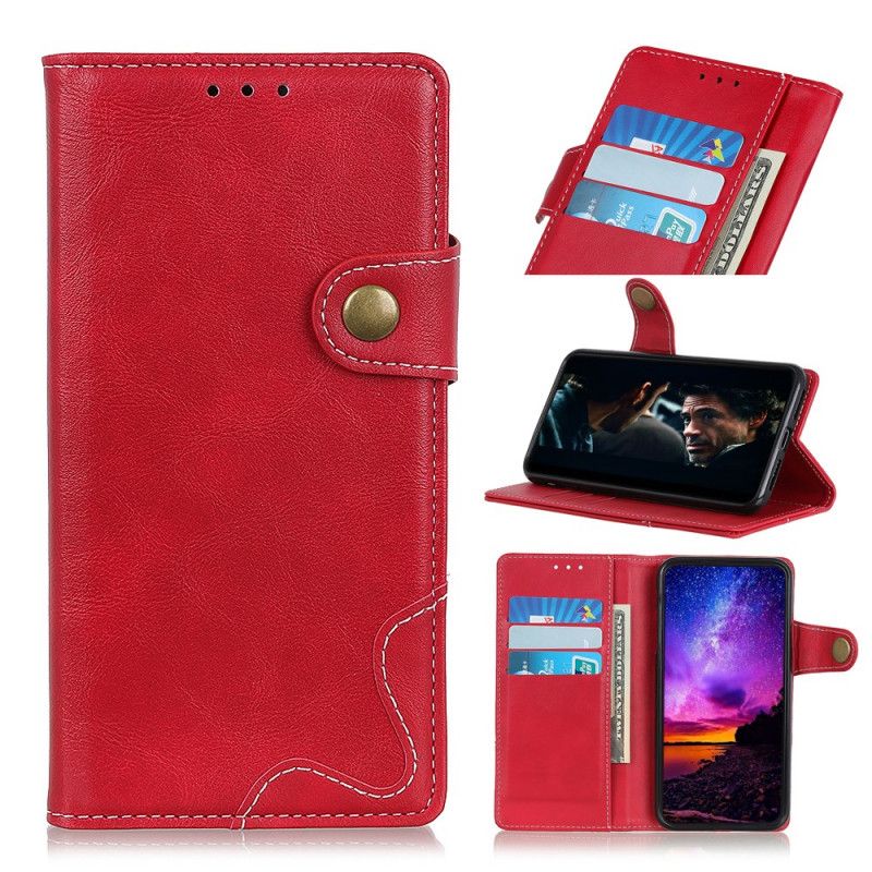 Etui Folio Samsung Galaxy A20s Czerwony Czarny Artystyczny Guzik I Szwy