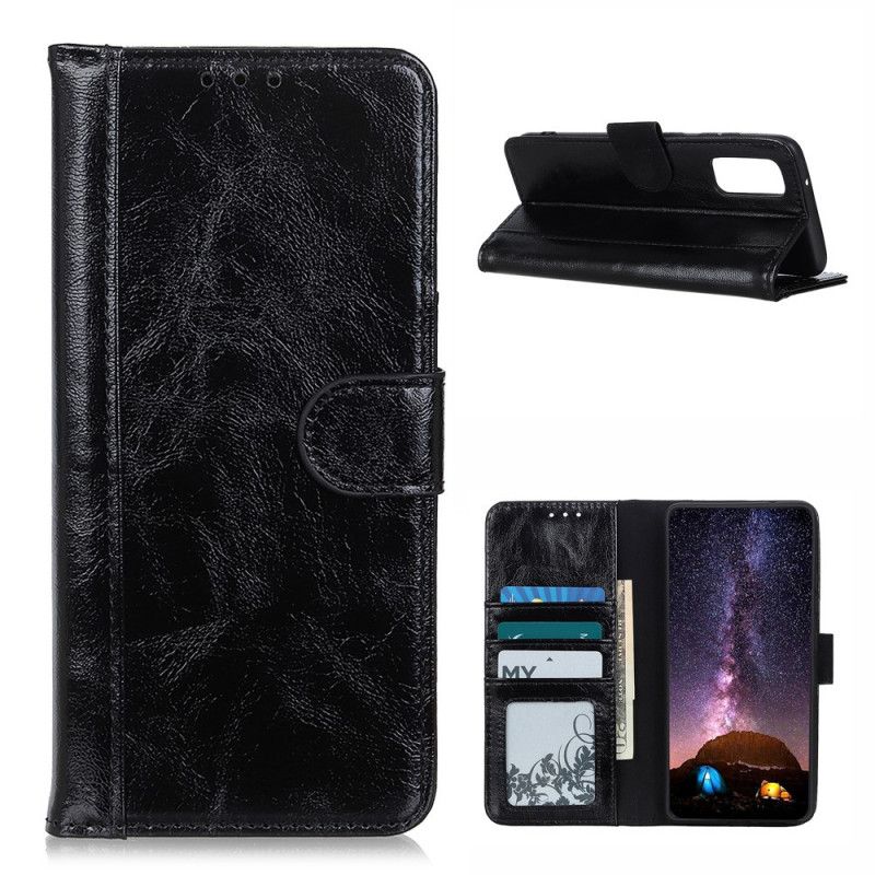 Etui Folio Samsung Galaxy A20s Czerwony Czarny Styl Dwoiny Błyszczącej Skóry Etui Ochronne