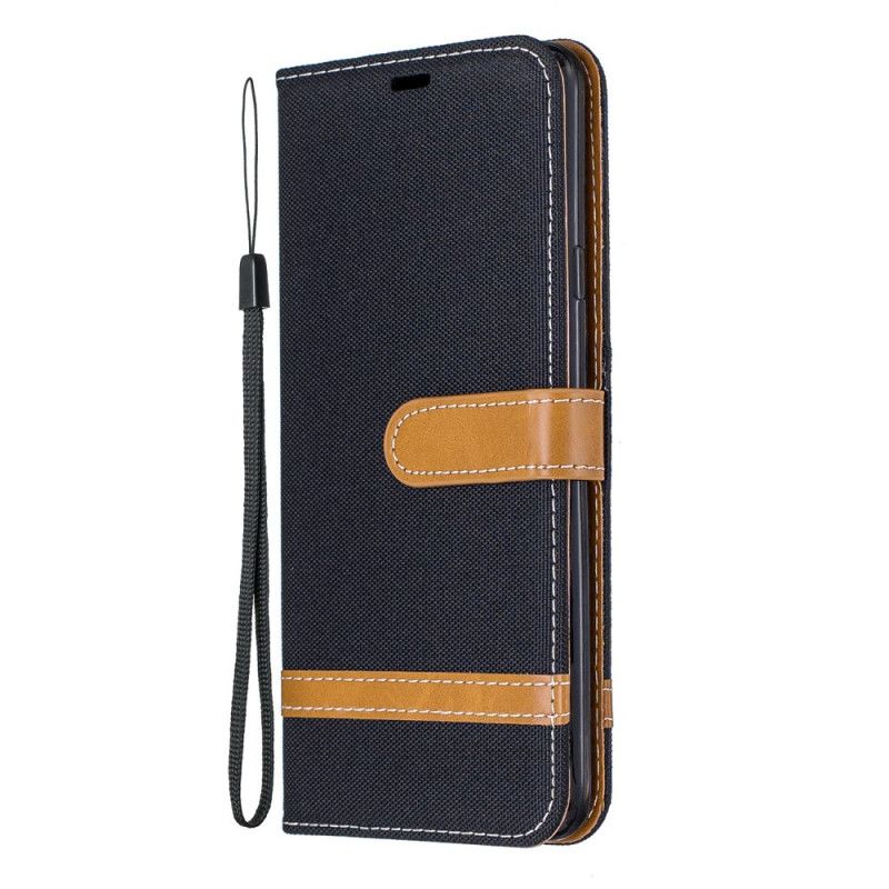 Etui Folio Samsung Galaxy A20s Szary Czarny Efekt Tkaniny I Skóry Ze Stringami Etui Ochronne