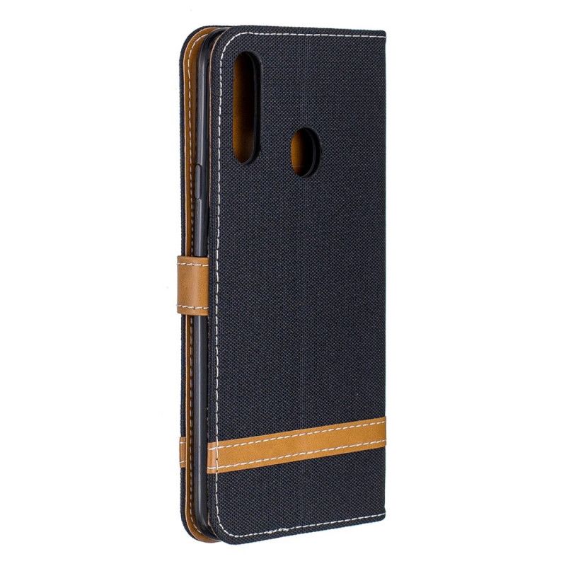 Etui Folio Samsung Galaxy A20s Szary Czarny Efekt Tkaniny I Skóry Ze Stringami Etui Ochronne